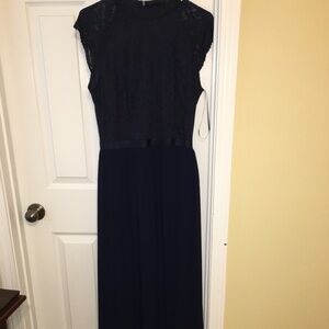Shein  Mock Neck, navy blue Lace Bodice Zip Up dress